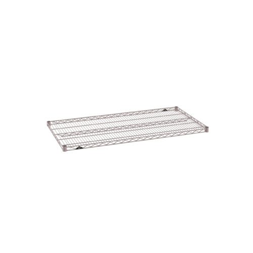 keaw9ldvmvipnfiim16hskcvla72gvdn.jpg The Metro Super Erecta 2448NK4 Industrial Wire Shelf, in Metroseal gray epoxy, is presented on a white background, highlighting its robust 24 x 48 rectangular lattice design.