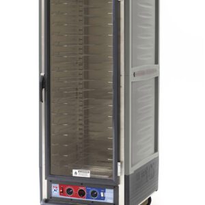The Metro C539-CFC-U-GY C5 3 Series boasts a tall, full-height insulated warming cabinet with a full-length clear door, universal wire slides on multiple shelves, and intuitive dials located on the bottom. It operates at 120V with a frequency of 60Hz.