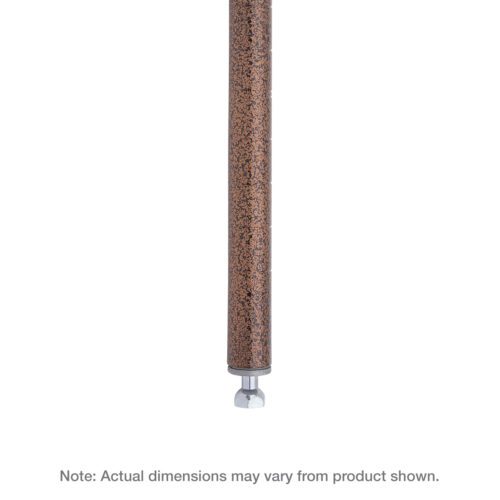 Close-up of a Metro 7P-DCH Super Erecta SiteSelect Industrial Wire Shelving Post, Copper Hammertone, 7 H. It features a brown speckled finish and metal adjustable foot; dimensions may vary. The plain white background emphasizes its cylindrical shape.
