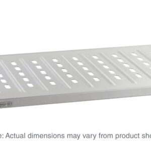The Metro 2460LG Super Erecta Solid Shelf is a rectangular 24 x 60 louvered/embossed galvanized steel shelf with reinforced corners and mounting brackets at each corner for secure installation. Note: Actual dimensions may vary from product shown.
