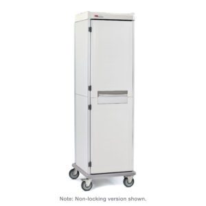 The Metro SXRS76MXD6 Starsys XD Extra Deep Mobile Supply Cabinet is a tall, rectangular unit on wheels with a sleek white design. It features solid doors and an external handle with code locking.
