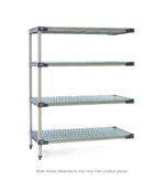 The MetroMax 4 MF-213074G-A-4 Shelving Add-On Unit offers a sleek four-tier design with perforated platforms and gray accents; dimensions are 21 x 30 x 74, standing on adjustable legs. Note: Actual dimensions may vary from product shown.