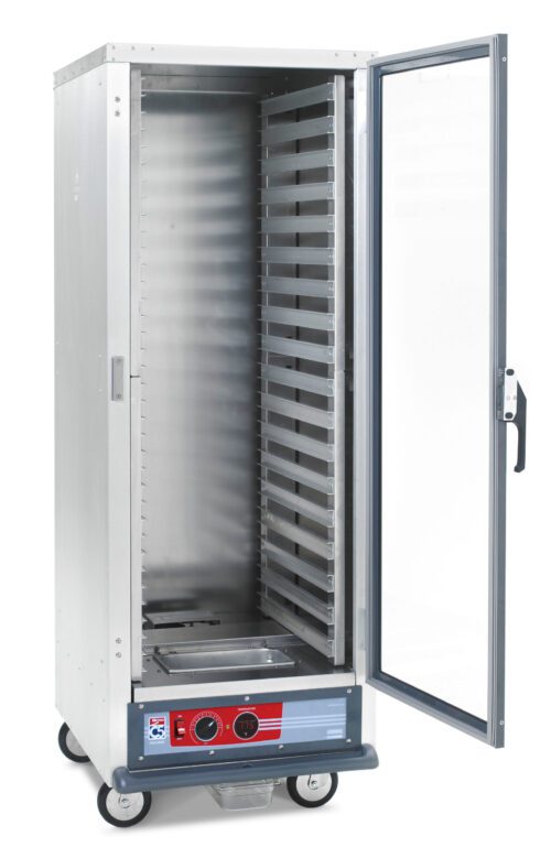 ntjhlv119pjvrcq8azzl7wzoh550cuok.jpg The Metro C519-HXFC-L Full Height Holding Cabinet features stainless steel construction, a transparent door, lip load aluminum slides, shelves for food trays, control knobs, and indicator lights in the bottom section. Its a mobile unit on wheels operating at 50/60Hz and 220-240V for easy use.