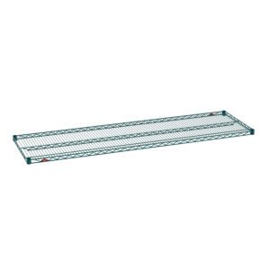 The Metro Super Erecta 2172NK3 Industrial Wire Shelf in Metroseal Green Epoxy, measuring 21 x 72, features a grid pattern and rectangular shape, making it a striking yet functional piece against a white background.