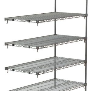 The Metro Super Adjustable Super Erecta 5AA557C is a 5-shelf chrome add-on unit, open on all sides for optimal storage. This industrial shelving measures 24 x 48 x 74.