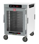 Meet the Metro HBCW8-DC-M HotBlox Wide 8-Pan Insulated Mobile Holding Cabinet. It boasts a clear door, digital touchscreen controller, side handles, and operates on 120V with 875W power for efficient mobility.