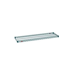 The Metro Super Erecta 1448NK3 Industrial Wire Shelf, in a Metroseal Green Epoxy finish, measures 14 x 48 and features a supportive grid pattern. Its shown on a clean white background.
