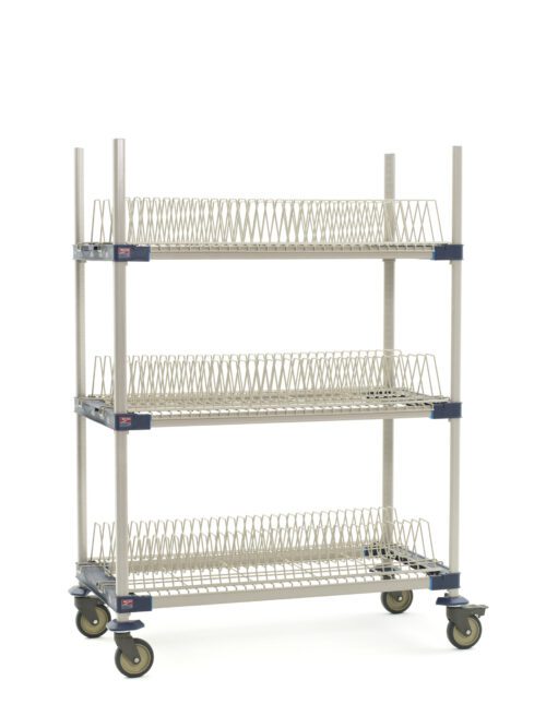 The MetroMax 4 MAX4-PR48VX2 Mobile Drying Rack with three tray racks (26 x 50 x 68) is a sturdy wheeled metal utility cart, providing ideal mobility for storage or transport due to its robust frame and versatile capacity.