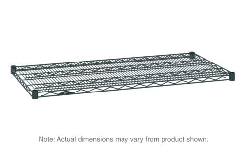 The Metro Super Erecta 1430N-DSG Industrial Wire Shelf in Smoked Glass, measuring 14 x 30, features a grid pattern and four corner posts. Actual dimensions may vary from the image shown.
