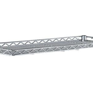The Metro 1242CSNC Super Erecta Shelf has a chrome, wall-mounted design with a rectangular structure. Its perforated base and raised edges provide functionality, while the metallic finish adds a modern aesthetic. At 12 x 42, its ideal for contemporary spaces.