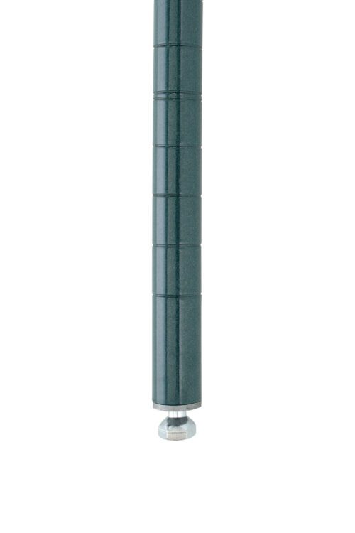 pget4kf3m4wbz4dn35mih95lufpl4c8i.jpg A close-up of a telescopic metal rod resembling the Metro Super Erecta 33PK3 SiteSelect Industrial Wire Shelving Post in Metroseal Green Epoxy, standing vertically on a white background. The rod has multiple segments and a rubber tip at the bottom, reaching 33 H.
