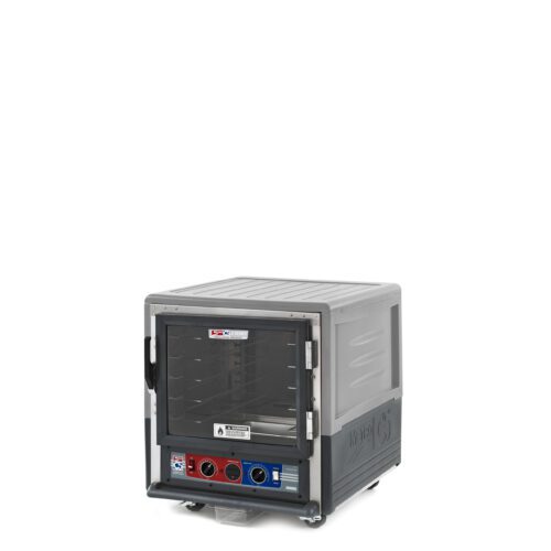 The Metro C533-CXFC-U-GY is an undercounter holding/proofing cabinet featuring a full-length clear door, metal body, and control panel with knobs and buttons. Designed for food storage, it operates at 220-240V and is shown against a white background.