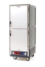 The Metro C539-MDS-L-GY is a full-height, industrial insulated cabinet with gray body and double Dutch solid doors, featuring Lip Load Aluminum Slides. It operates at 120V, 60Hz, 2000W and includes a control panel. Ideal for efficiently transporting hot or cold food.
