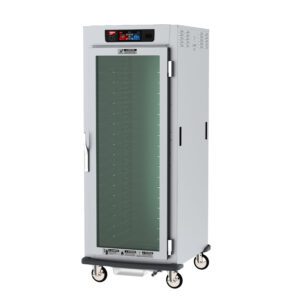 The Metro C599X-SFC-UPFSA C5 9 Series is a full-height, pass-thru heated holding and proofing cabinet with a clear glass door for visibility. It features universal wire slides, digital top-panel temperature controls, and mobility on wheels. Suitable for 220-240V, 50/60Hz environments.