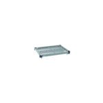 The MetroMax Q MQ1824G Plastic Industrial Shelf with Grid Mat (18 x 24) features a metal slatted platform with short legs, visible slats, and corner connectors for commercial or industrial use.