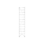 The Metro 1262C Erecta Shelf Wire Shelving Uprights is a tall, silver metal rack with ten horizontal bars and side diagonal supports, measuring 12W x 63.5H, offering a minimalist industrial aesthetic on a white backdrop.