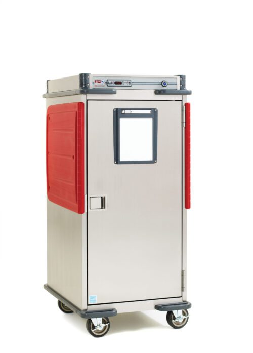 rintfs80g77ieo1kr754x4i11cjria2j.jpg The Metro C5T8X-DSB C5 T-Series Heated Transport Cabinet features red handles, a digital display on top, operates at 220-240V/50-60Hz, includes four wheels and a full-length solid door with a small viewing window, expertly designed for efficient food transport and storage.