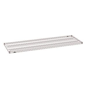 A silver Metro Super Erecta 2472NK4 Industrial Wire Shelf with a 24 x 72 rectangular shape is shown against a white background. It has a grid pattern and is finished in Metroseal Gray Epoxy, perfect for storage or organization.