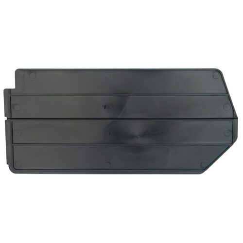 A pack of 6 black plastic panels with angular edges and a smooth surface featuring subtle indentations and evenly spaced rivet holes, designed for use with Metro MB40245 Dividers for MB30240CLSH bins.