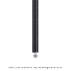 Close-up of the Metro 13PBL Super Erecta SiteSelect Industrial Wire Shelving Post in black, featuring a metal adjustable foot, set against a plain white background. Note: Actual dimensions may vary from product shown.
