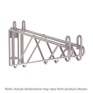 The Metro 2WS14K4 Super Erecta Wall Mount Double Shelf Support, designed in triangular and rectangular shapes for holding bicycle tires, is finished in Metroseal Gray Epoxy. Note: Actual dimensions may vary from product shown.