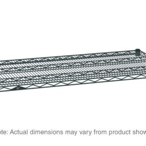 The Metro Super Erecta 2424N-DSG industrial wire shelf, featuring a grid pattern and sturdy corner connectors for assembly, has dimensions of 24 x 24 and comes in smoked glass, providing versatile storage solutions. Note: Actual dimensions may vary from the product shown.