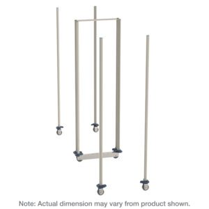 Blue-bracketed vertical and horizontal polymer poles form a frame, likely for mobility, like the Metro LBTM18X3 qwikTRAK Double Deep Mobile Unit Kit for 18 Wide MetroMax Shelving, which includes wheels. Note: Dimensions may vary from actual product.