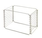 The Metro MS-SPH PrepMate Pan Holder is a rectangular metal wire rack with open sides and multiple horizontal bars, offering a minimalist, industrial design ideal for organizing in any modern space.