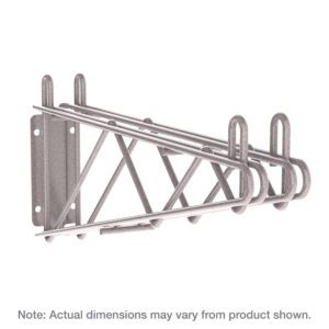 Introducing the Metro 2WD14K4 Super Erecta Direct Wall Mount Double Shelf Bracket for 14 Wide Shelves in Metroseal Gray Epoxy, featuring a crisscross design with multiple rods for robust support. Note: Actual dimensions may vary from product shown.