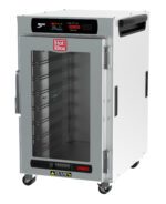 The Metro HBCN8-DC-UC HotBlox is a narrow 8-pan insulated undercounter holding cabinet with a clear door and digital touchscreen controller. It operates at 120V, 60Hz, using 875W, with a NEMA 5-15P plug.