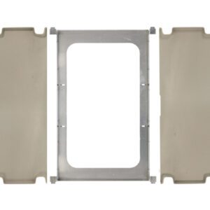 The Metro XDRIP Drip Tray for MetroMax industrial plastic shelving drying racks has a beige plastic frame with a sleek rectangular metal insert in the center and edge notches for easy assembly.