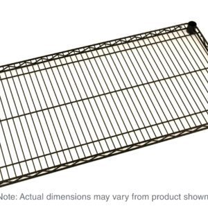 The Metro Super Erecta 1830NBL Industrial Wire Shelf in black features a sleek rectangular grid design. It measures 18 x 30 and comes with four black corner caps. Actual dimensions may vary from the product shown.