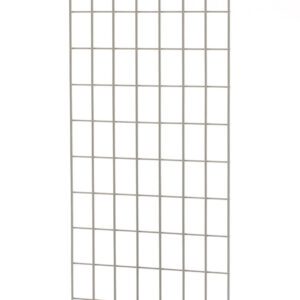 The Metro MEP37E Enclosure Panel for MetroMax Industrial Plastic Shelving, measuring 12.375W x 71.25H, stands vertically on a white background as a tall, narrow metal grid with square openings. Note: Actual dimensions may vary from product shown.