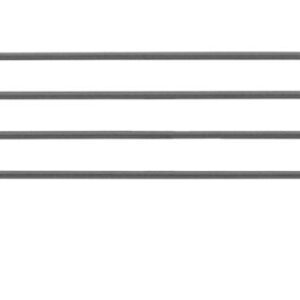 This black metal wire rack with smoked glass panels features three horizontal rods supported by four vertical brackets and perfectly fits the Metro L60N-4-DSG Super Erecta 4 High Stackable Ledge for Wire Shelving, Smoked Glass, 60, enhancing functionality and style.