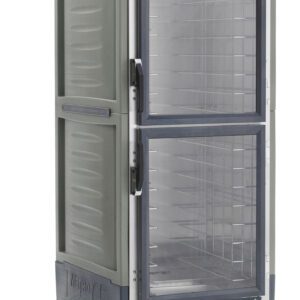 The Metro C539-MDC-4-GY C5 3 Series cabinet is a full-height, industrial food warmer with Dutch clear doors, a gray exterior, and fixed wire slides. It operates at 120V, 60Hz, and features a side handle for easy mobility.