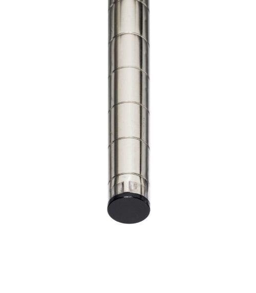 A vertical stack of cylindrical silver magnets with black rounded ends against a white background resembles the sleek design of Metro 33UPS-SW Super Erecta Swaged Posts, made of stainless steel, for cart wash and autoclave use, standing 33 inches high.