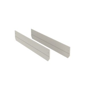 Placed side by side on a white background, the two long, rectangular metal brackets with holes at each end are the Metro FL115 Long Dividers for Flexline and Lifeline 3 Drawers. They offer sturdy support or mounting efficiency and come in a convenient 2-pack.