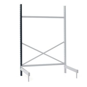 The Metro SMU76 SmartLever Upright is a sleek 76-inch gray metal shelving frame with vertical supports and horizontal beams for stability, designed for adjustable shelving. Its modern look contrasts beautifully against a crisp white background.