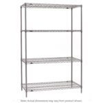 A Metro SE-243074K4-S-4 Super Erecta 4-Shelf Industrial Wire Shelving Starter Unit with adjustable shelves in Metroseal Gray Epoxy stands against a white background, measuring 24 x 30 x 74. Note: Actual dimensions may vary from product shown.