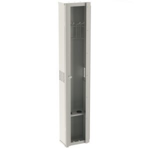 The Metro FL245 Flexline Scope Cabinet, 2-Hook, is a tall and narrow open steel locker with a light gray finish. It features a top shelf, vented door, base compartment, and hanging rod. The cabinet stands upright against a white background.