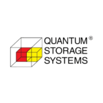 Logo for Quantum Storage Systems with a geometric design. Features a cube outline containing smaller cubes in red and yellow, symbolizing efficient space management solutions. The companys name, in bold black letters, is to the right of the design.