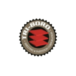 Logo of Tri-Boro Shelving & Partition Corporation featuring a black serrated circle with a red 3D cube at the center, surrounded by a gray ring with the company name in white text—your trusted source for inventory organization and mobile shelving solutions.