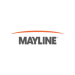 The image features the Mayline logo in a sleek grey and orange scheme. Bold grey letters spell Mayline, while a thin orange arc elegantly stretches overhead. This represents their commitment to Space Management Solutions, all set against a transparent background.