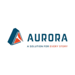 Logo featuring a blue and red geometric shape resembling a triangle, followed by the word AURORA in blue. Below, the tagline reads A SOLUTION FOR EVERY STORY with EVERY in red, highlighting its role as a mobile shelving buyers guide for space management solutions.