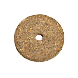 A round, textured grinding disc, similar to a Justrite Gasket F/Covr Type 1 Stl Can, has a central hole and is made of coarse, brownish material. It is set against a plain white background.