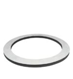 The Justrite Gasket, Drum Cover is a simple flat circular ring with a wide silver or gray edge and a dark center, shown lying flat on a plain white background.
