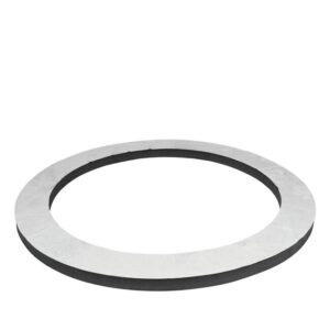 The Justrite Gasket, Drum Cover is a simple flat circular ring with a wide silver or gray edge and a dark center, shown lying flat on a plain white background.