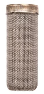 The cylindrical metal mesh strainer, similar to the Justrite Flame Arrester F/Poly Sfty Can, features a solid rim and tightly woven design like a sieve or filter against a plain white background.