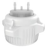 The Justrite Car Cap, 53mm size (2X1/8), is a white plastic bottle cap with two protruding spouts and textured sides for easy gripping.