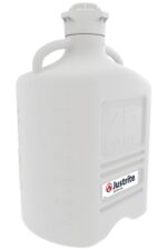 The Justrite Carboy features a 75-liter capacity and is made of PP. It includes a 120 mm cap, convenient spout, sturdy handle, measurement markings, and the distinctive Justrite logo near the base for functionality and style.
